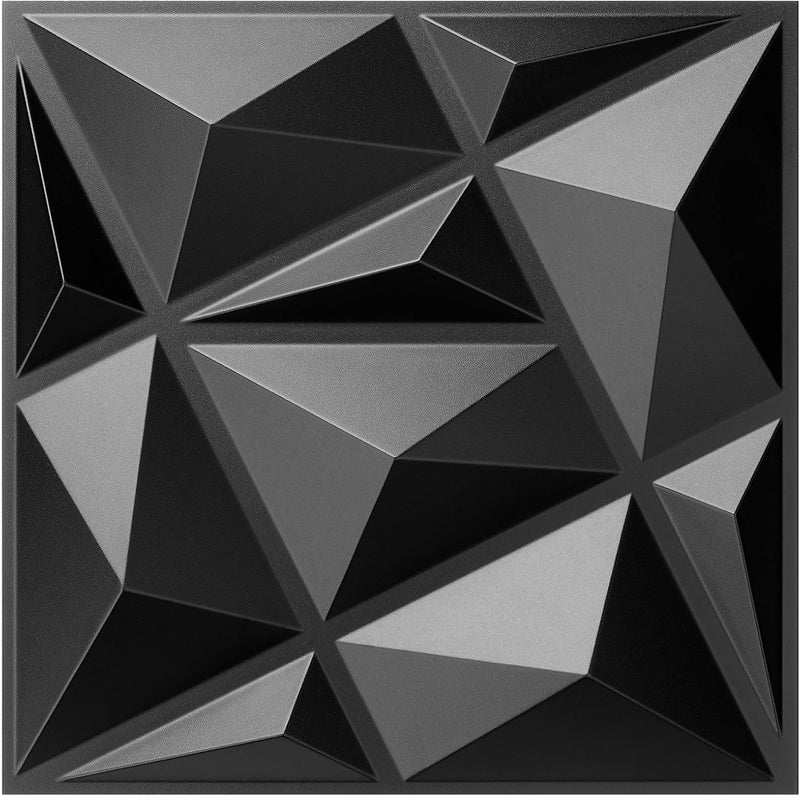 MIX3D 33 Pack 3D Wall Panels, Modern Diamond Textured Design for Interior Wall Decor in Living Room Bedroom Game Room Office Hotel, Black, 12'' x 12'' Cover 32 Sq. Ft - Image 1